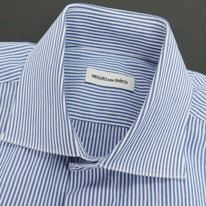 【中古】グローバルスタイル GLOBAL STYLE コットン系 ストライプ ワイドカラー ドレスシャツ ブルーxホワイト【サイズ表記なし（S位）】【 状態ランクB 】【 メンズ 】