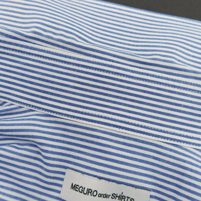 【中古】グローバルスタイル GLOBAL STYLE コットン系 ストライプ ワイドカラー ドレスシャツ ブルーxホワイト【サイズ表記なし（S位）】【 状態ランクB 】【 メンズ 】