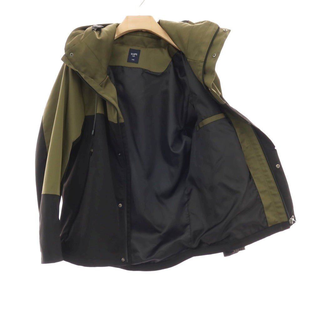 【中古】シップス SHIPS Colors ポリエステル フーデッド マウンテンパーカー オリーブxブラック【サイズL】【 状態ランクC 】【 メンズ 】