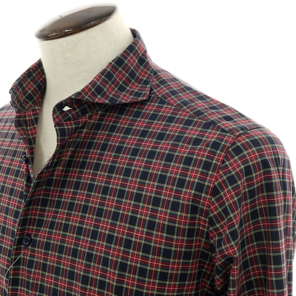 【中古】ギローバー GUY ROVER コットン チェック ホリゾンタルカラー カジュアルシャツ ネイビーxレッド【サイズ41】【 状態ランクB 】【 メンズ 】