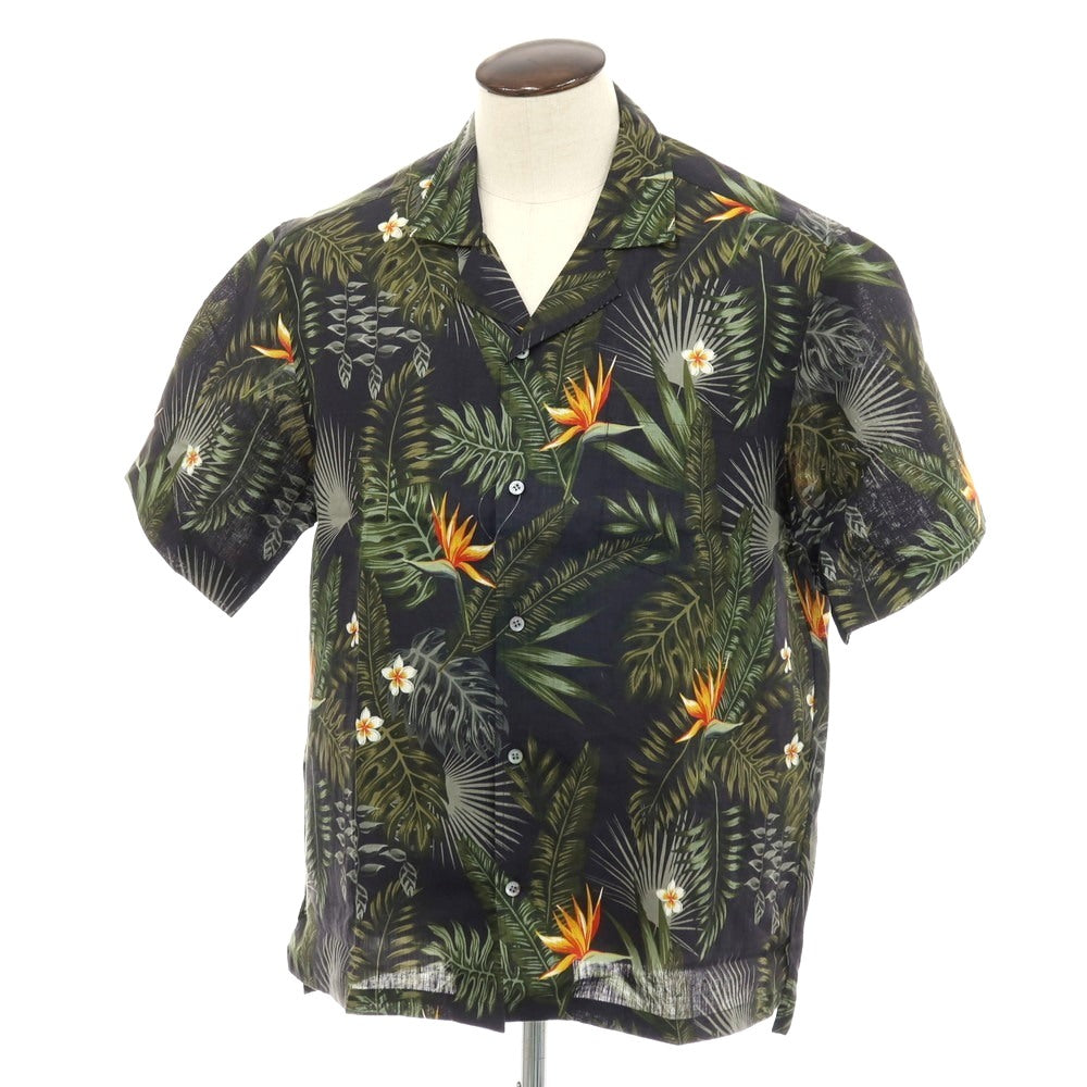 【中古】【未使用】ジムトンプソン JIM THOMPSON リネン ボタニカル プリント オープンカラー 半袖シャツ ブラックxグリーン【サイズL】【 状態ランクS 】【 メンズ 】