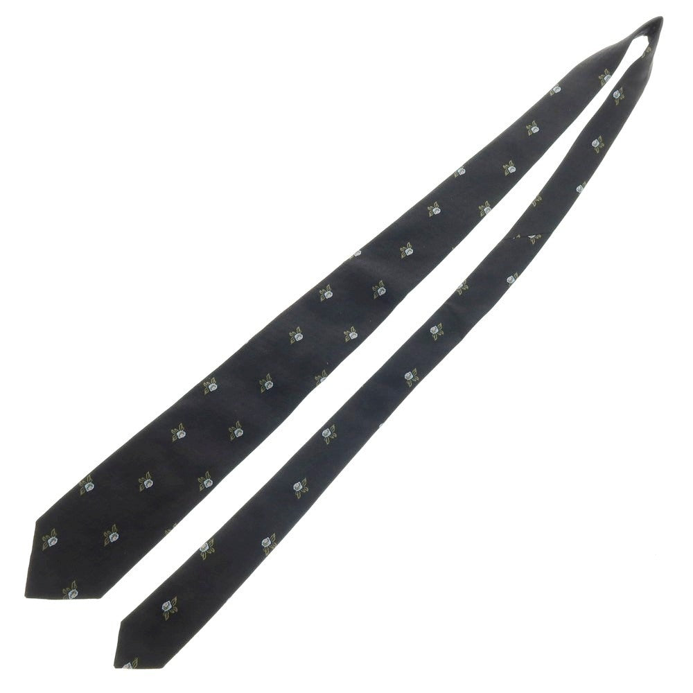 【中古】ダンヒル Dunhill シルク 花小紋柄ネクタイ ブラックxライトブルー【 状態ランクA 】【 メンズ 】