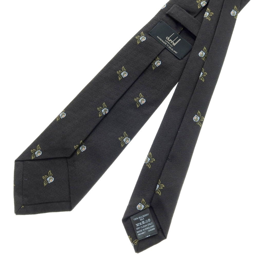 【中古】ダンヒル Dunhill シルク 花小紋柄ネクタイ ブラックxライトブルー【 状態ランクA 】【 メンズ 】