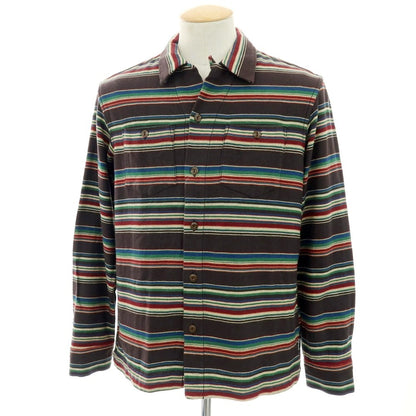 【中古】ショット schott コットン ボーダー オープンカラー カジュアルシャツ ブラウンxマルチカラー【サイズS】【 状態ランクB 】【 メンズ 】