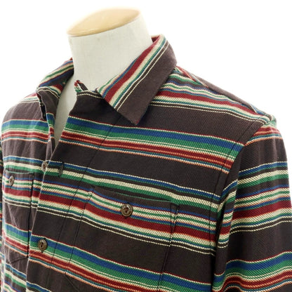 【中古】ショット schott コットン ボーダー オープンカラー カジュアルシャツ ブラウンxマルチカラー【サイズS】【 状態ランクB 】【 メンズ 】