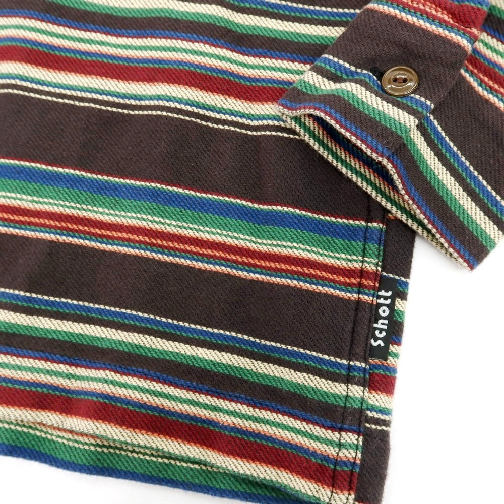 【中古】ショット schott コットン ボーダー オープンカラー カジュアルシャツ ブラウンxマルチカラー【サイズS】【 状態ランクB 】【 メンズ 】