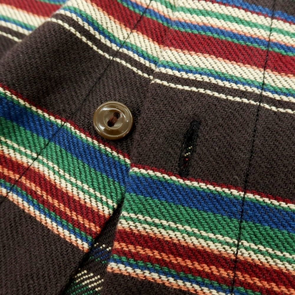 【中古】ショット schott コットン ボーダー オープンカラー カジュアルシャツ ブラウンxマルチカラー【サイズS】【 状態ランクB 】【 メンズ 】