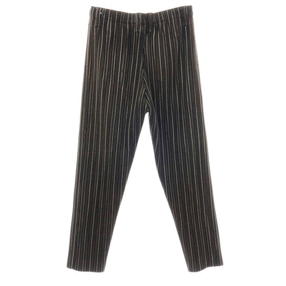 【中古】オム プリッセ イッセイミヤケ HOMME PLISSE ISSEY MIYAKE プリーツ加工 ストライプ柄 イージーパンツ ダークブラウンxホワイト【サイズ3】【 状態ランクB 】【 メンズ 】