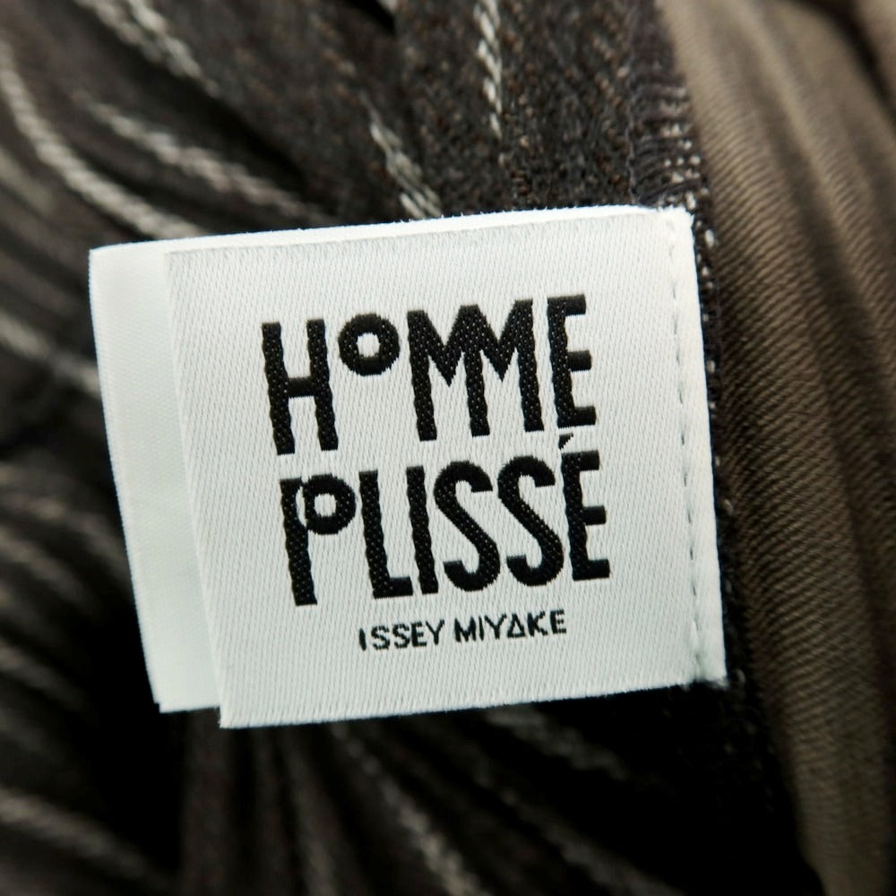 【中古】オム プリッセ イッセイミヤケ HOMME PLISSE ISSEY MIYAKE プリーツ加工 ストライプ柄 イージーパンツ ダークブラウンxホワイト【サイズ3】【 状態ランクB 】【 メンズ 】