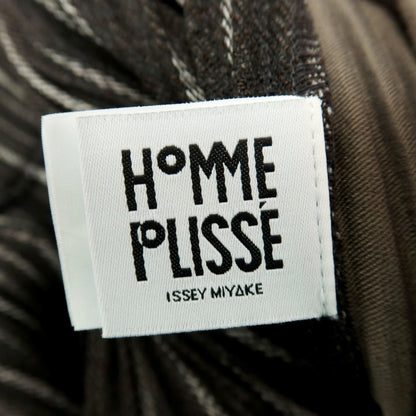 【中古】オム プリッセ イッセイミヤケ HOMME PLISSE ISSEY MIYAKE プリーツ加工 ストライプ柄 イージーパンツ ダークブラウンxホワイト【サイズ3】【 状態ランクB 】【 メンズ 】