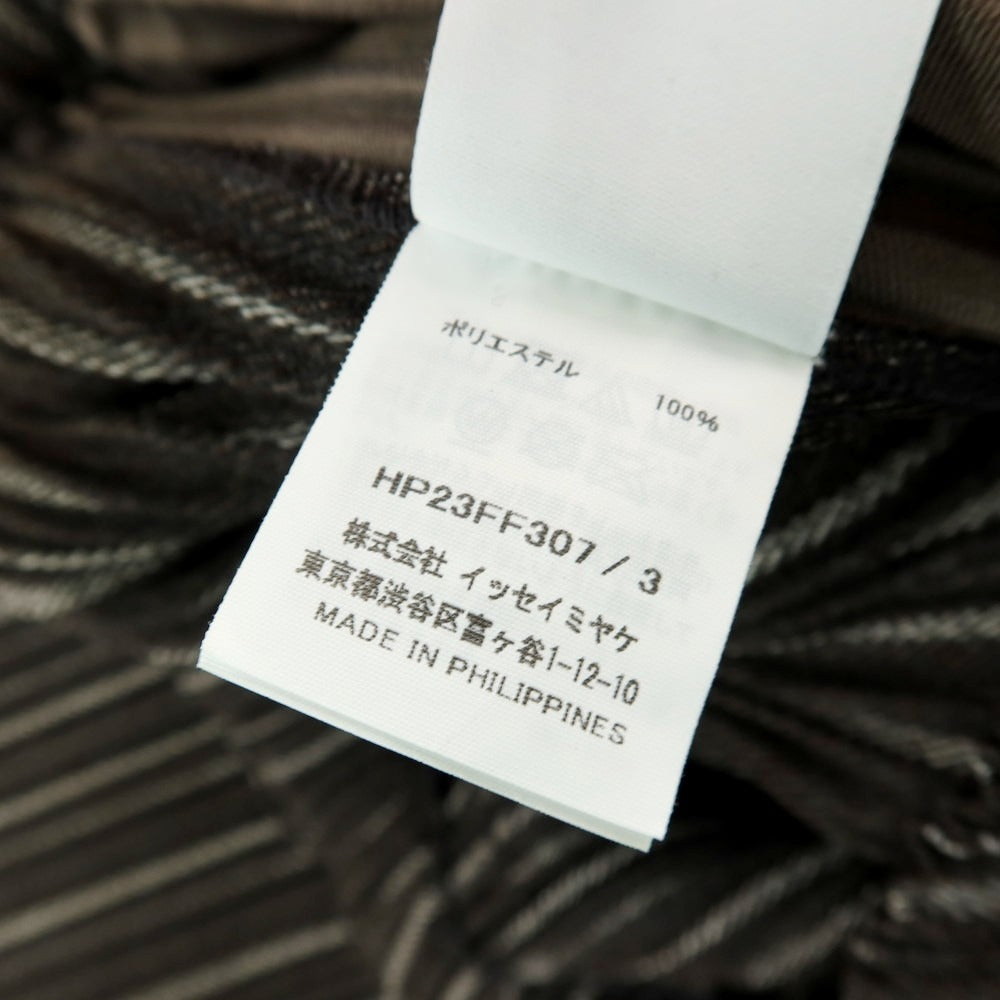 【中古】オム プリッセ イッセイミヤケ HOMME PLISSE ISSEY MIYAKE プリーツ加工 ストライプ柄 イージーパンツ ダークブラウンxホワイト【サイズ3】【 状態ランクB 】【 メンズ 】