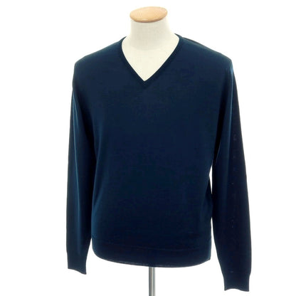 【中古】ジョンスメドレー JOHN SMEDLEY ハイゲージ ウール Vネック プルオーバーニット グリーンネイビー系【サイズS】【 状態ランクA 】【 メンズ 】