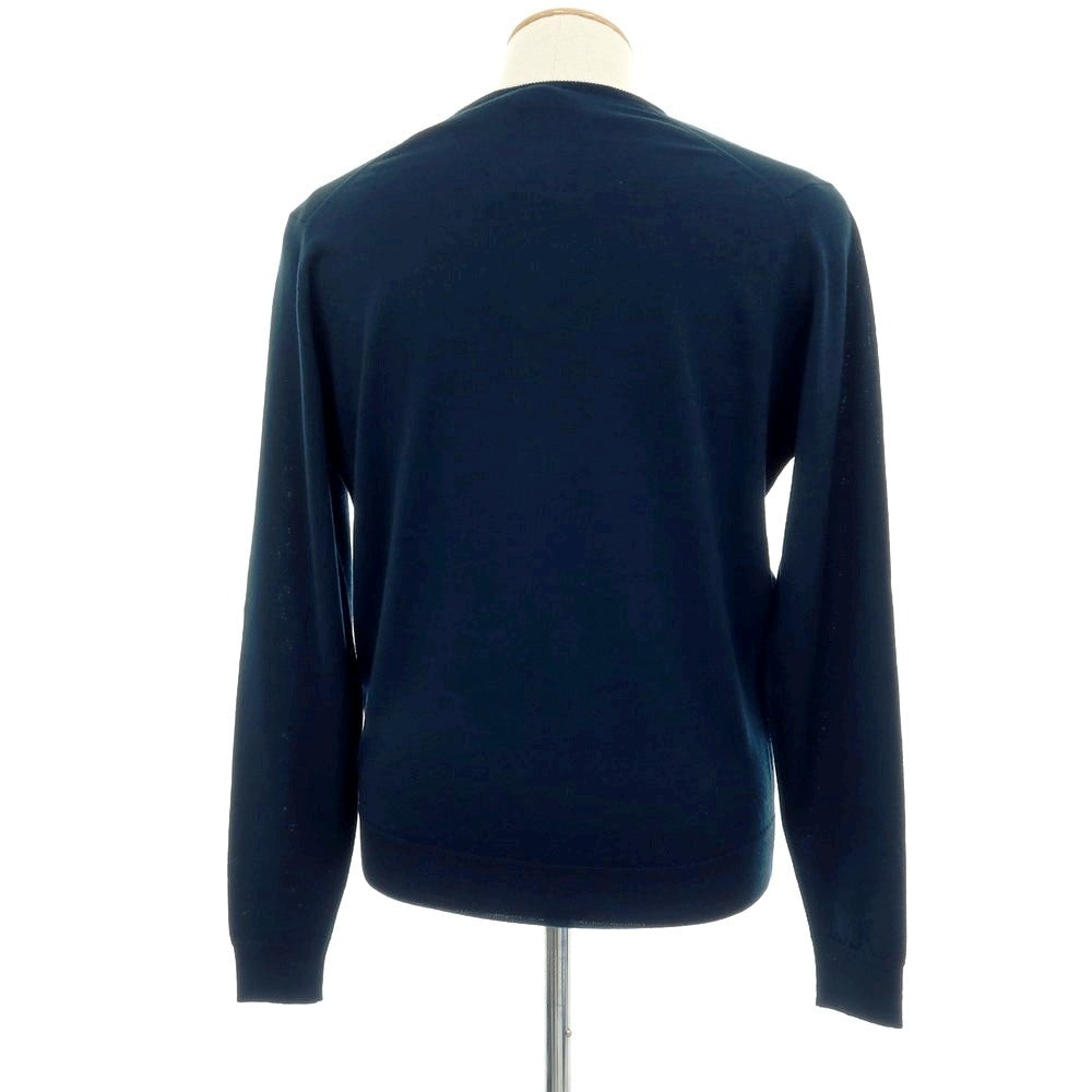 【中古】ジョンスメドレー JOHN SMEDLEY ハイゲージ ウール Vネック プルオーバーニット グリーンネイビー系【 サイズS 】【 状態ランクA 】【 メンズ 】 [APD]