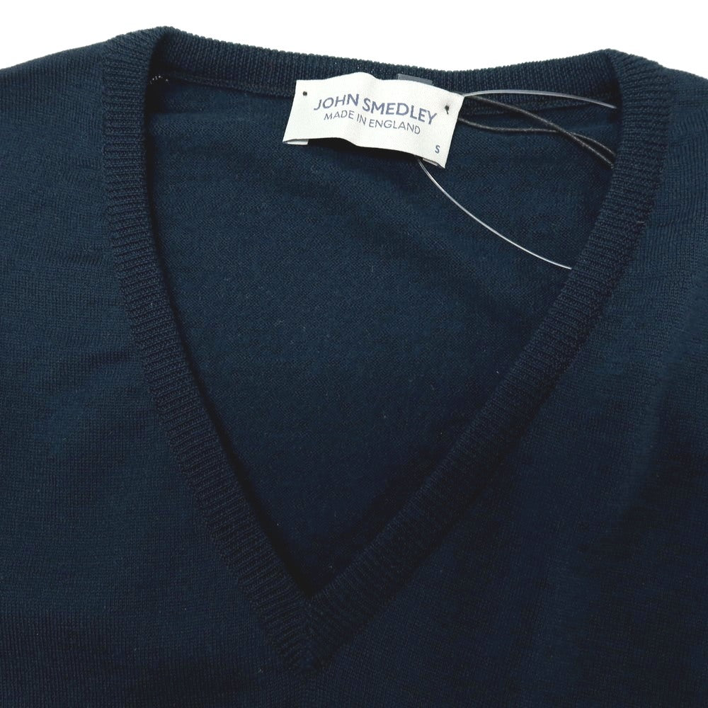 【中古】ジョンスメドレー JOHN SMEDLEY ハイゲージ ウール Vネック プルオーバーニット グリーンネイビー系【サイズS】【 状態ランクA 】【 メンズ 】