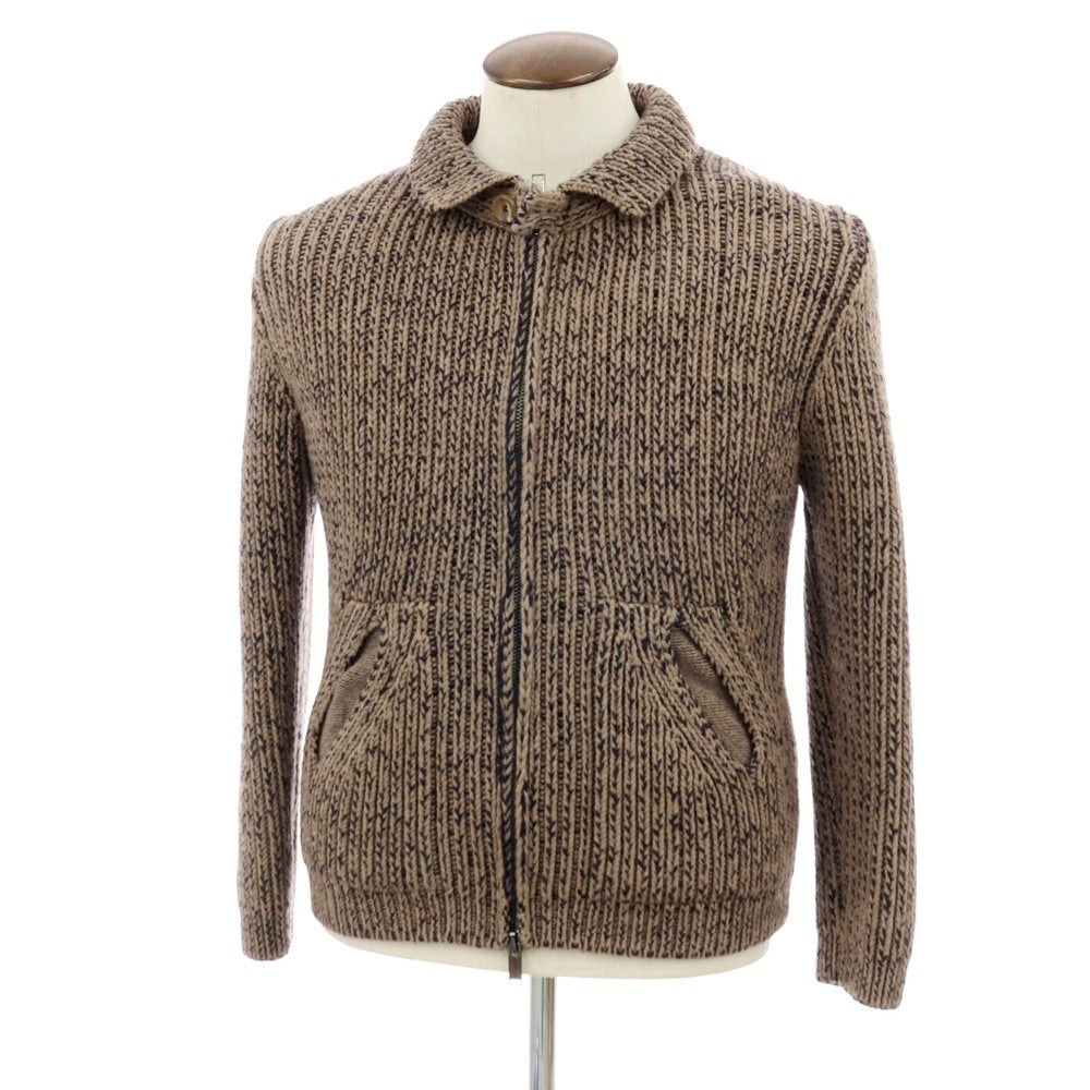 【中古】ダニエレ フィエゾーリ DANIELE FIESOLI ウールナイロン ダブルジップ ニットブルゾン アッシュブラウン系xネイビー【 サイズL 】【 状態ランクC 】【 メンズ 】 [APD]