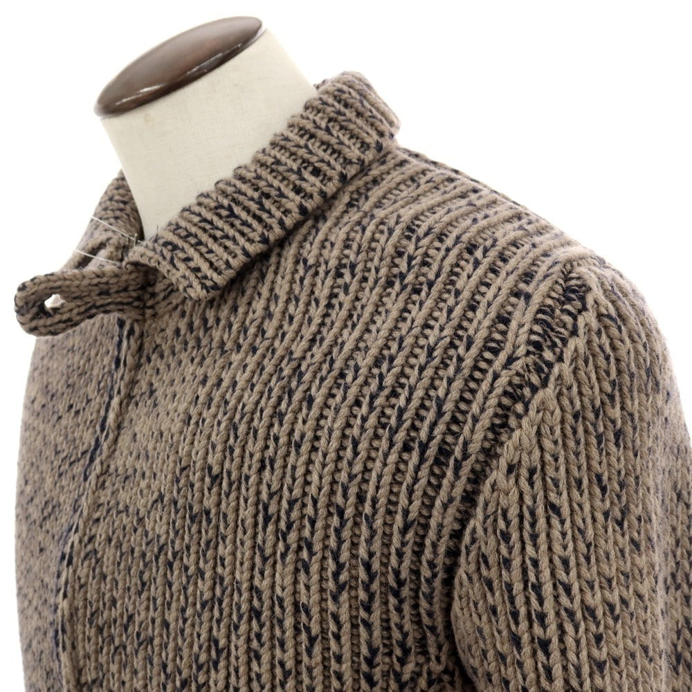 【中古】ダニエレ フィエゾーリ DANIELE FIESOLI ウールナイロン ダブルジップ ニットブルゾン アッシュブラウン系xネイビー【 サイズL 】【 状態ランクC 】【 メンズ 】 [APD]