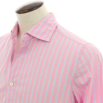 【中古】フィナモレ Finamore コットン ストライプ セミワイドカラー カジュアルシャツ ピンクxブルー【サイズ41】【 状態ランクB 】【 メンズ 】