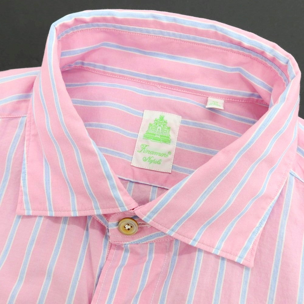 【中古】フィナモレ Finamore コットン ストライプ セミワイドカラー カジュアルシャツ ピンクxブルー【サイズ41】【 状態ランクB 】【 メンズ 】