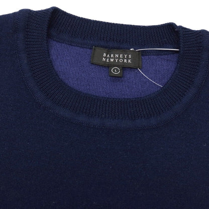 【中古】バーニーズニューヨーク BARNEYS NEWYORK ウールアクリルコットン クルーネック プルオーバーニット ネイビー【サイズL】【 状態ランクC 】【 メンズ 】