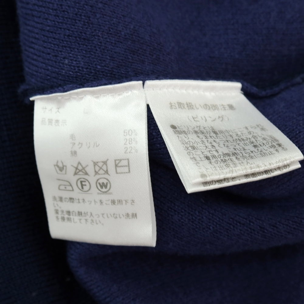 【中古】バーニーズニューヨーク BARNEYS NEWYORK ウールアクリルコットン クルーネック プルオーバーニット ネイビー【サイズL】【 状態ランクC 】【 メンズ 】