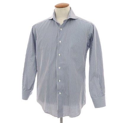 【中古】ミツコシ MITSUKOSHI コットン ストライプ ホリゾンタルカラー ドレスシャツ ネイビーxホワイト【サイズ表記なし（M位）】【 状態ランクB 】【 メンズ 】