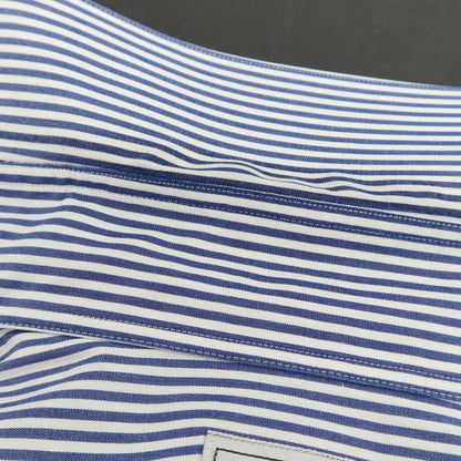 【中古】ミツコシ MITSUKOSHI コットン ストライプ ホリゾンタルカラー ドレスシャツ ネイビーxホワイト【サイズ表記なし（M位）】【 状態ランクB 】【 メンズ 】