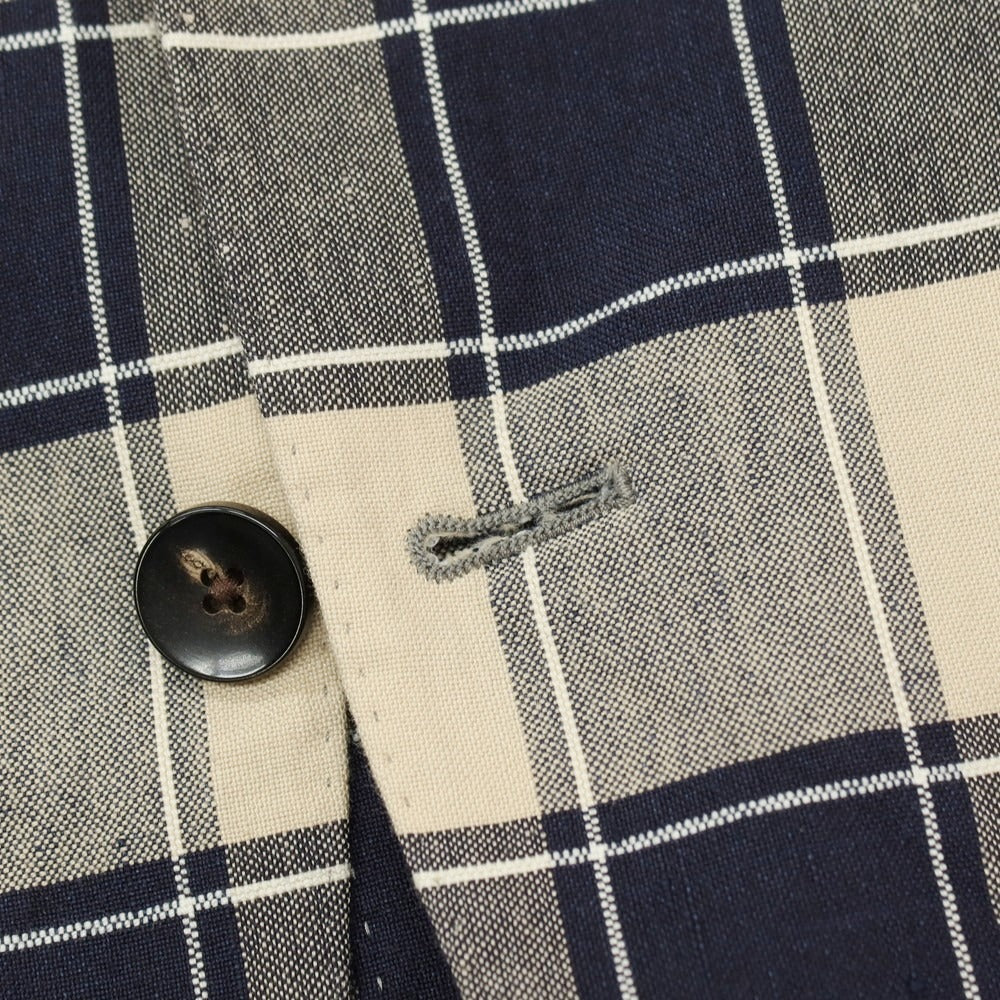 【中古】ラルディーニ LARDINI コットンリネン チェック 3B テーラードジャケット ネイビーxベージュ【サイズ42 REG】【 状態ランクB 】【 メンズ 】