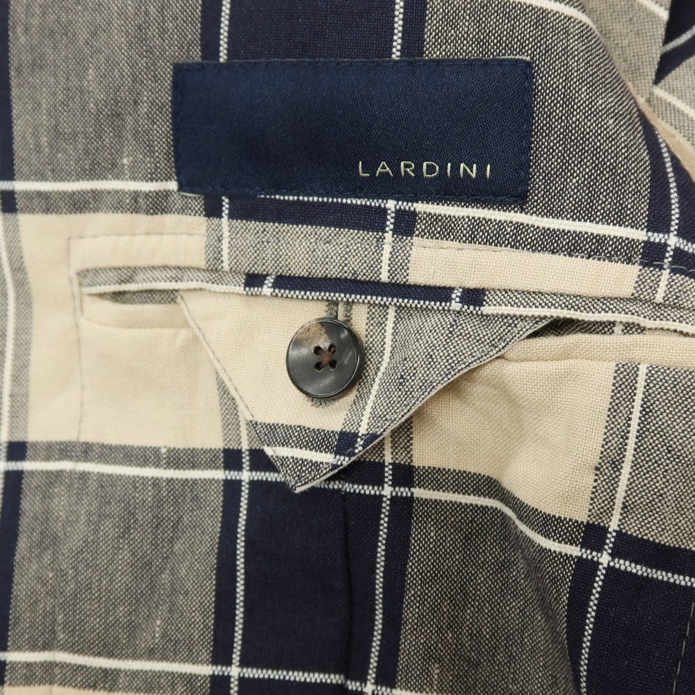 【中古】ラルディーニ LARDINI コットンリネン チェック 3B テーラードジャケット ネイビーxベージュ【サイズ42 REG】【 状態ランクB 】【 メンズ 】[CPD]