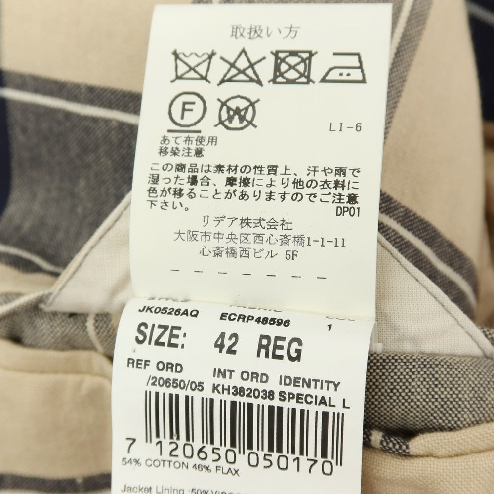 【中古】ラルディーニ LARDINI コットンリネン チェック 3B テーラードジャケット ネイビーxベージュ【サイズ42 REG】【 状態ランクB 】【 メンズ 】