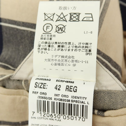 【中古】ラルディーニ LARDINI コットンリネン チェック 3B テーラードジャケット ネイビーxベージュ【サイズ42 REG】【 状態ランクB 】【 メンズ 】