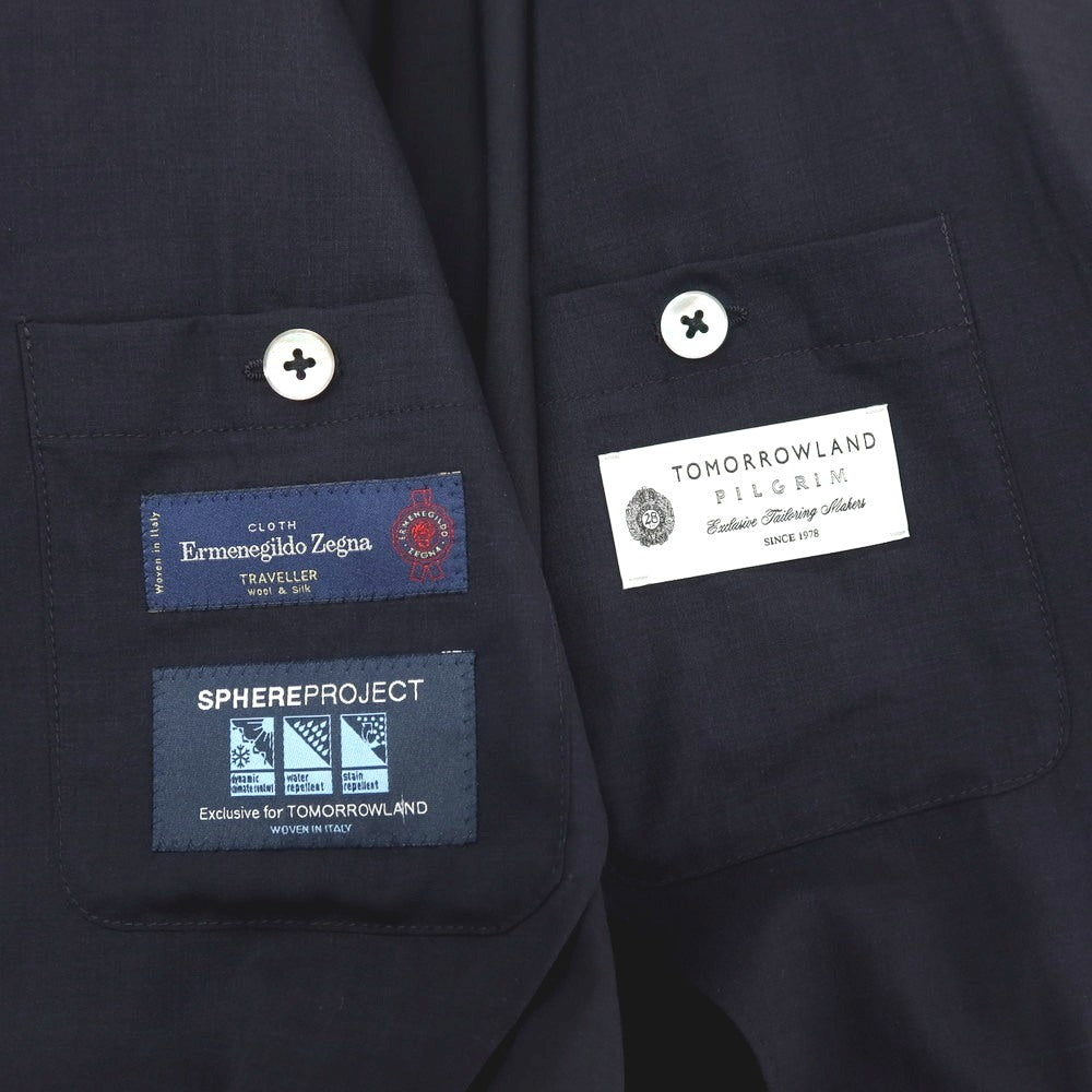 【中古】トゥモローランド TOMORROWLAND PILGRIM ウールシルク 2B テーラードジャケット ネイビー【サイズ42】【 状態ランクC 】【 メンズ 】
