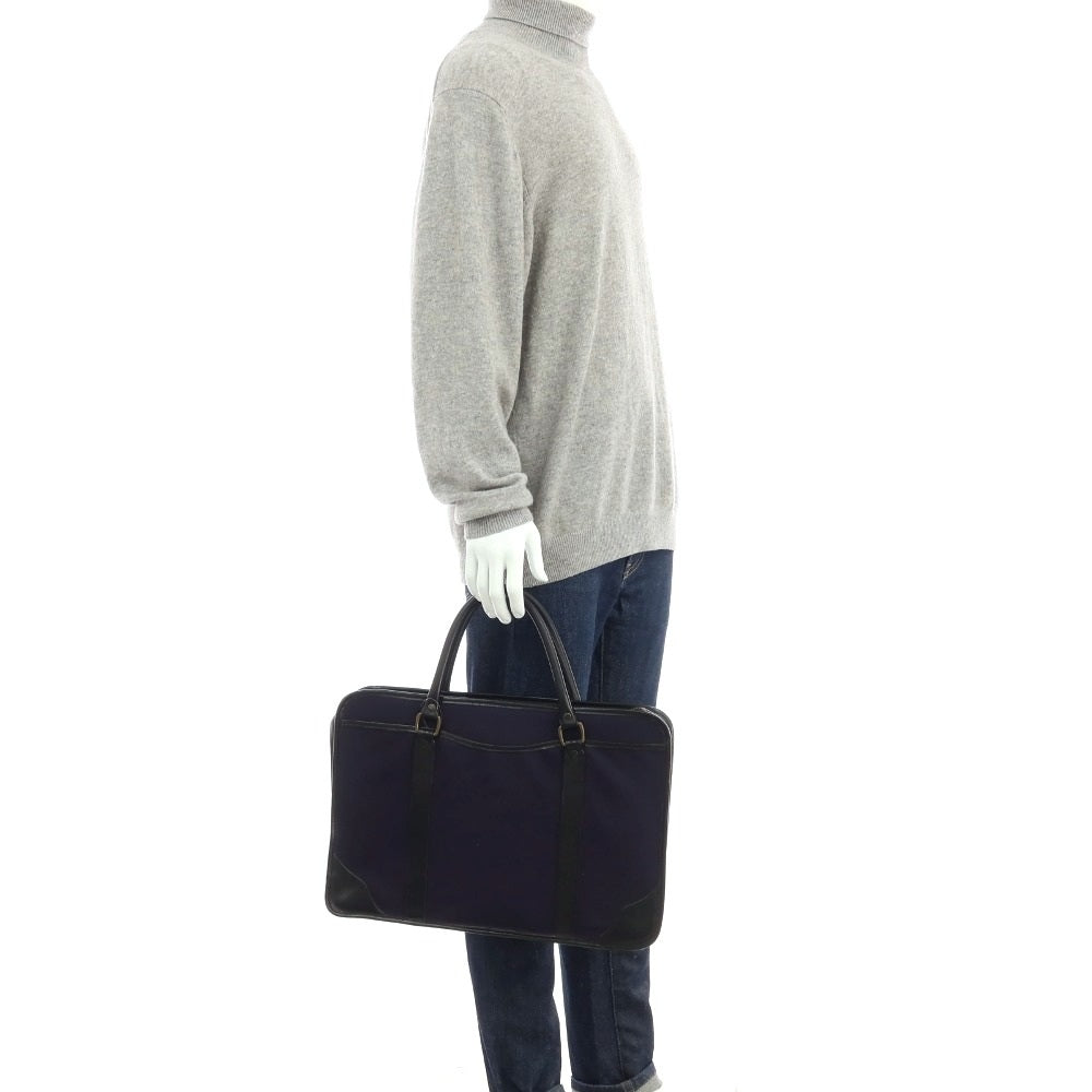 【中古】エッティンガー ETTINGER キャンバス レザー ブリーフケース ネイビーxブラック【 状態ランクC 】【 メンズ 】
