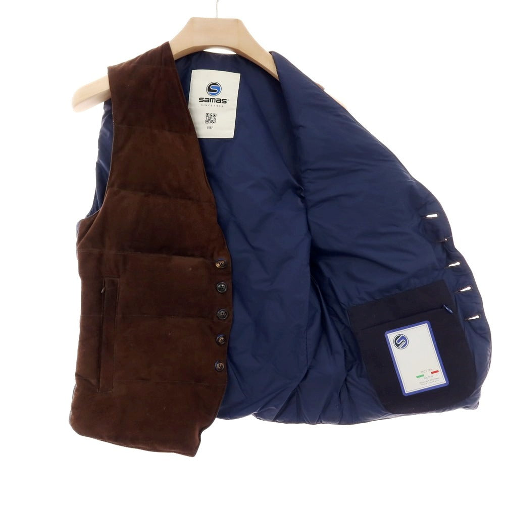 【中古】サマス SAMAS スエード ナイロン ダウンベスト ブラウンxネイビー【サイズ44】【 状態ランクC 】【 メンズ 】[APD]