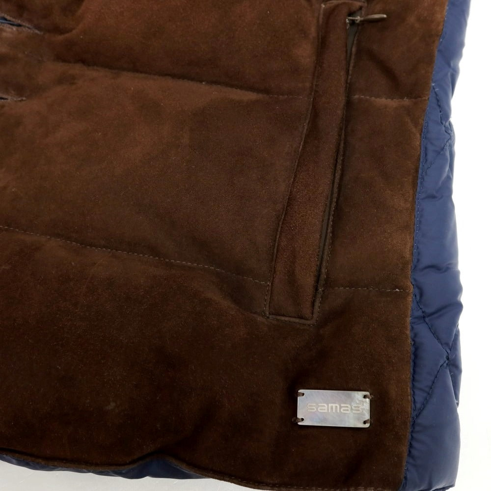 【中古】サマス SAMAS スエード ナイロン ダウンベスト ブラウンxネイビー【サイズ44】【 状態ランクC 】【 メンズ 】[APD]