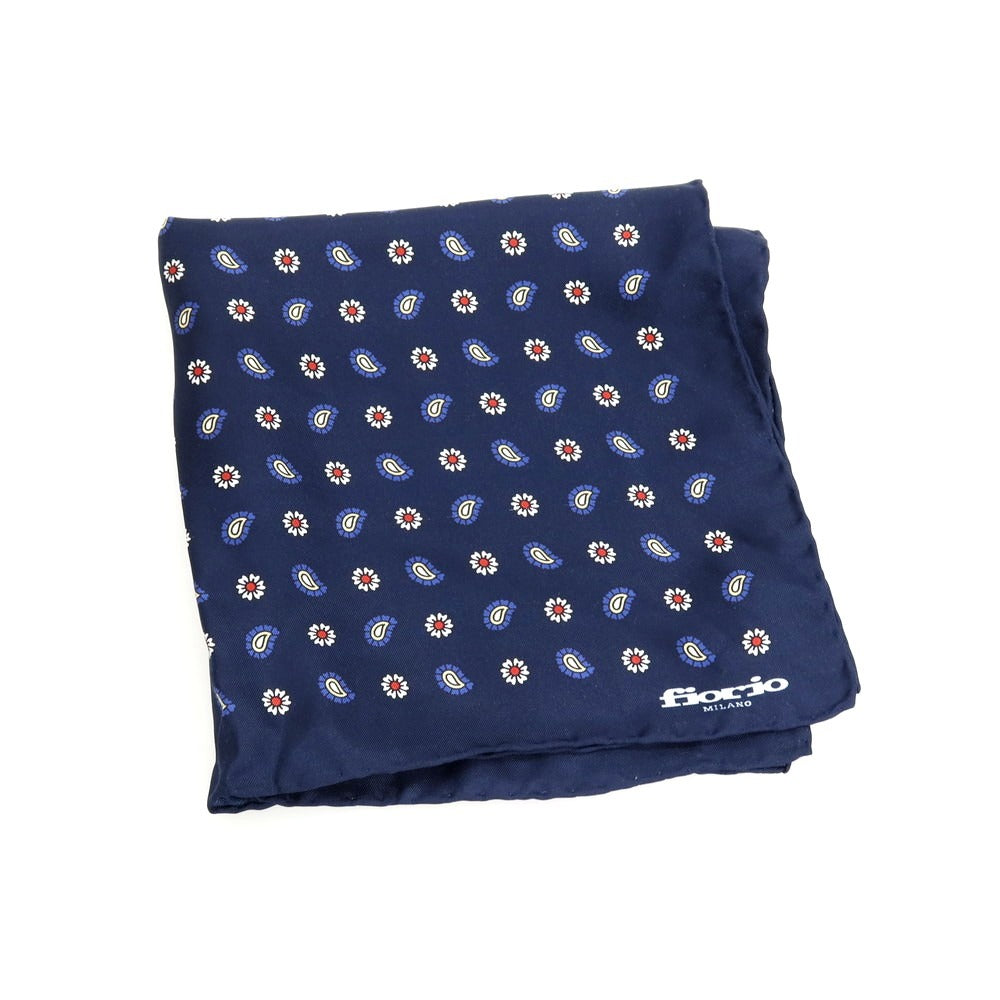 【中古】フィオリオ FIORIO シルク ポケットチーフ ネイビーxマルチカラー【 状態ランクB 】【 メンズ 】