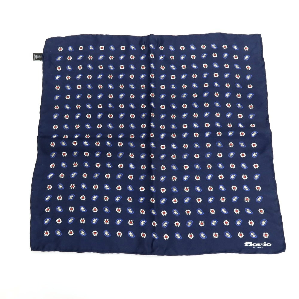 【中古】フィオリオ FIORIO シルク ポケットチーフ ネイビーxマルチカラー【 状態ランクB 】【 メンズ 】