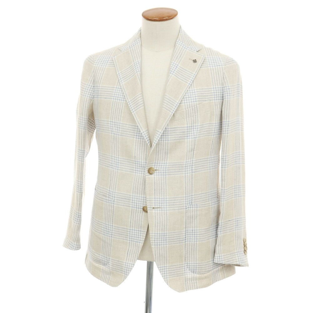 【中古】タリアトーレ TAGLIATORE リネンコットン チェック 2B テーラードジャケット ベージュxブルー【サイズ48】【 状態ランクB 】【 メンズ 】