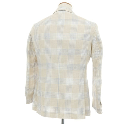 【SALE10%OFF/返品不可】【中古】タリアトーレ TAGLIATORE リネンコットン チェック 2B テーラードジャケット ベージュxブルー【 サイズ48 】【 状態ランクB 】【 メンズ 】