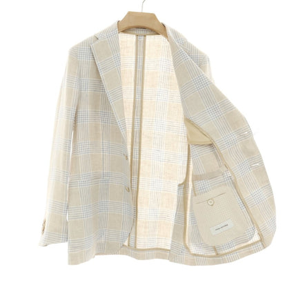 【SALE10%OFF/返品不可】【中古】タリアトーレ TAGLIATORE リネンコットン チェック 2B テーラードジャケット ベージュxブルー【 サイズ48 】【 状態ランクB 】【 メンズ 】