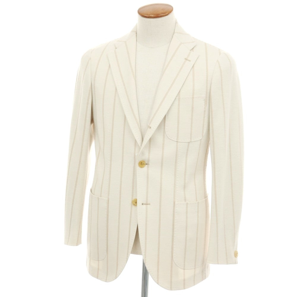 【中古】リングヂャケット RING JACKET ウールコットン ジャージー ストライプ 3B テーラードジャケット アイボリーxベージュ【サイズ46】【 状態ランクB 】【 メンズ 】[CPD]
