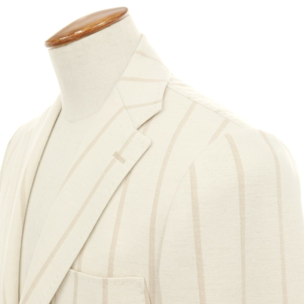 【中古】リングヂャケット RING JACKET ウールコットン ジャージー ストライプ 3B テーラードジャケット アイボリーxベージュ【サイズ46】【メンズ】 中古】リングヂャケット RING JACKET ウールコットン ジャージー