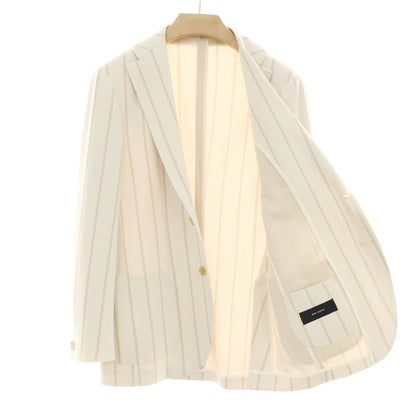 【中古】リングヂャケット RING JACKET ウールコットン ジャージー ストライプ 3B テーラードジャケット アイボリーxベージュ【サイズ46】【 状態ランクB 】【 メンズ 】