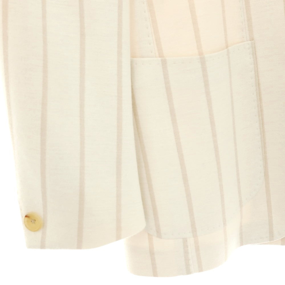 【中古】リングヂャケット RING JACKET ウールコットン ジャージー ストライプ 3B テーラードジャケット アイボリーxベージュ【サイズ46】【 状態ランクB 】【 メンズ 】