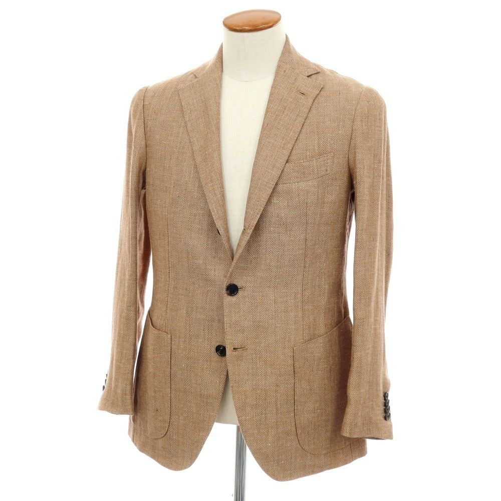 【中古】ルイジ ボレッリ Luigi Borrelli PROCIDA リネンウール ヘリンボーン 3B テーラードジャケット ブラウン【サイズ46】【 状態ランクB 】【 メンズ 】