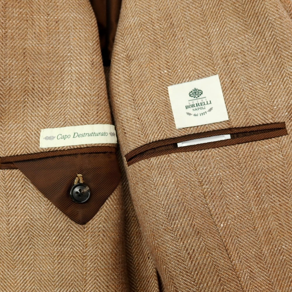 【中古】ルイジ ボレッリ Luigi Borrelli PROCIDA リネンウール ヘリンボーン 3B テーラードジャケット ブラウン【サイズ46】【 状態ランクB 】【 メンズ 】