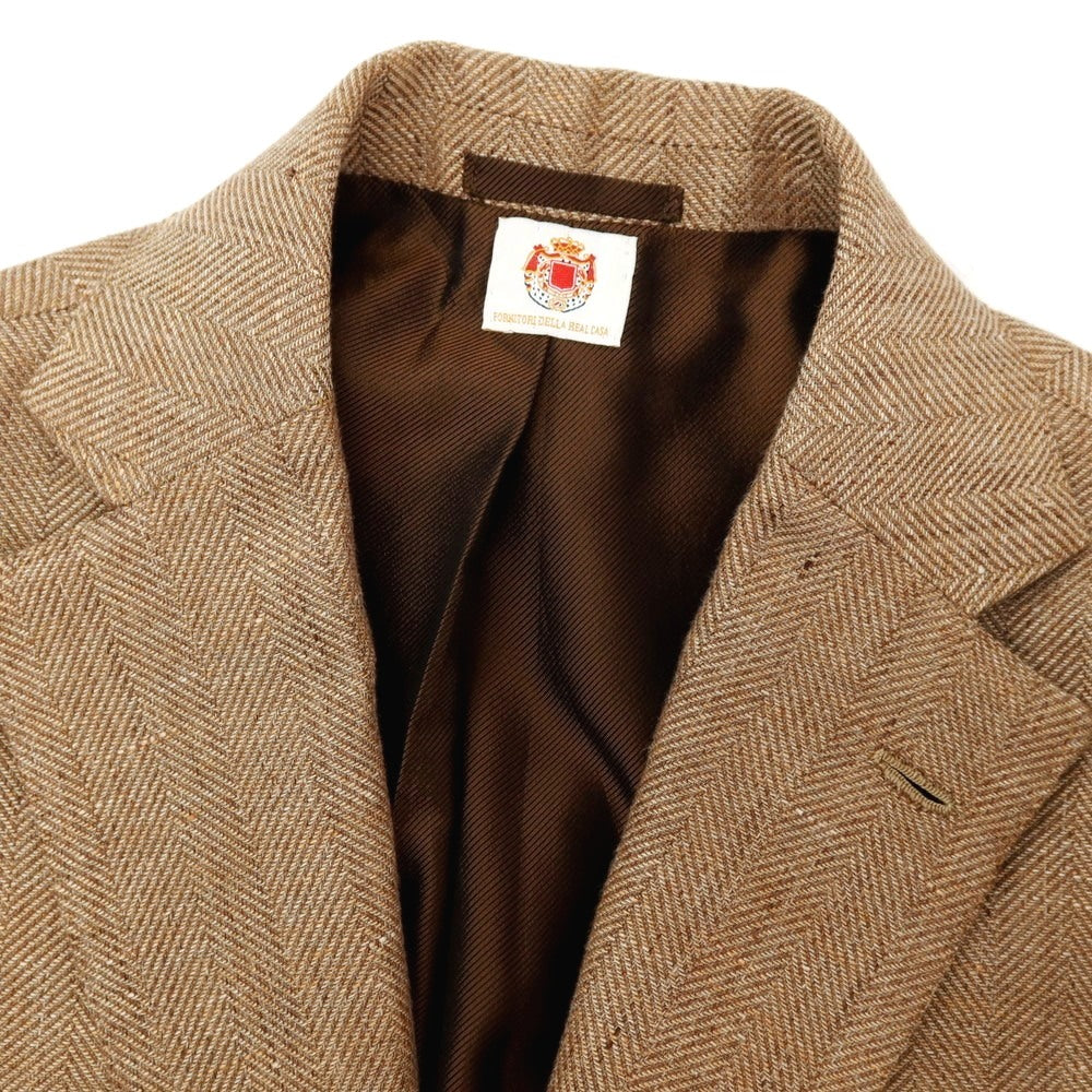 【中古】ルイジ ボレッリ Luigi Borrelli PROCIDA リネンウール ヘリンボーン 3B テーラードジャケット ブラウン【サイズ46】【 状態ランクB 】【 メンズ 】