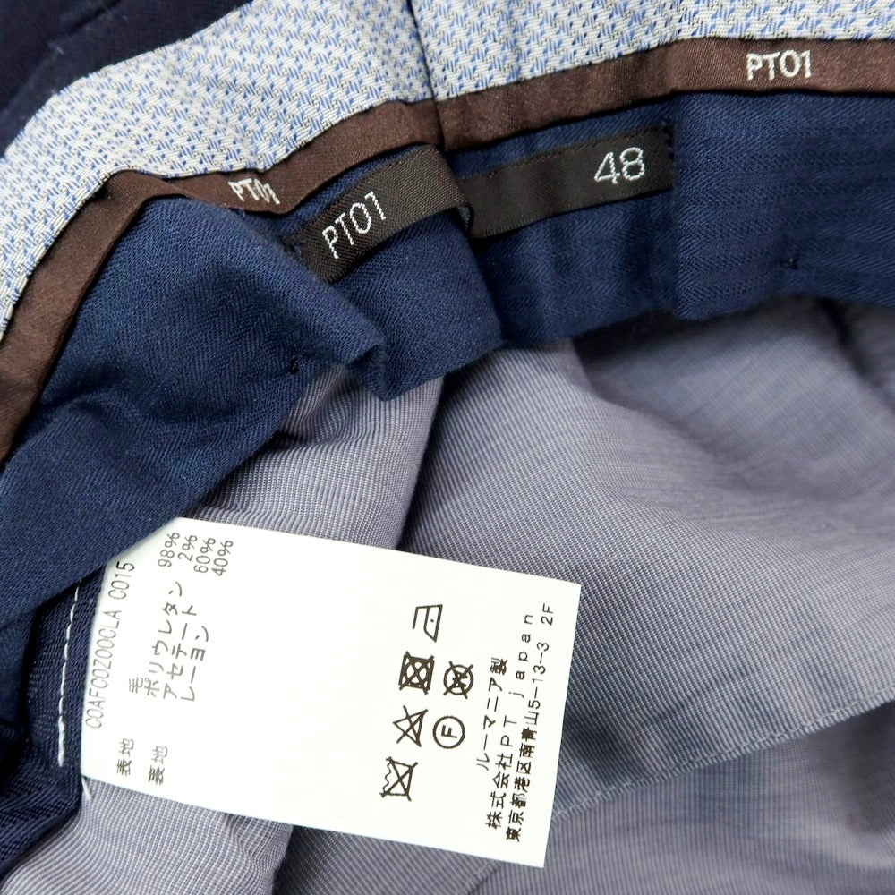 【中古】ピーティーゼロウーノ PT01 ストレッチウール ドレススラックスパンツ ネイビー【サイズ48】【 状態ランクC 】【 メンズ 】