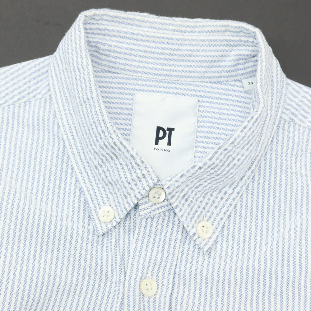 【中古】ピーティートリノ PT TORINO オックスフォード ストライプ ボタンダウンシャツ ライトブルーxホワイト【サイズ39】【 状態ランクB 】【 メンズ+A16 】