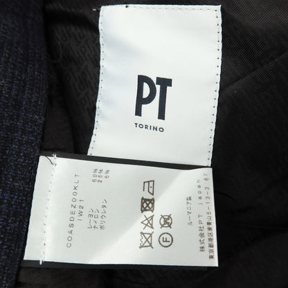【中古】ピーティートリノ PT TORINO DELTA レーヨンナイロン チェック リブ カジュアルスラックスパンツ ネイビー【サイズ48】【 状態ランクB 】【 メンズ 】
