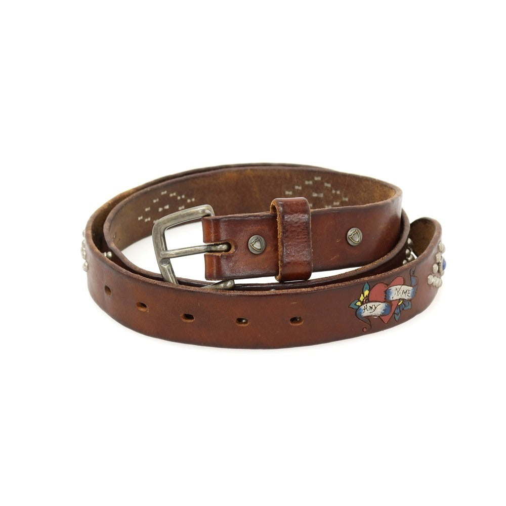 【中古】エイチティーシー HTC レザー スタッズ ベルト ブラウン【サイズ表記なし（約100cm位）】【 状態ランクC 】【 メンズ 】